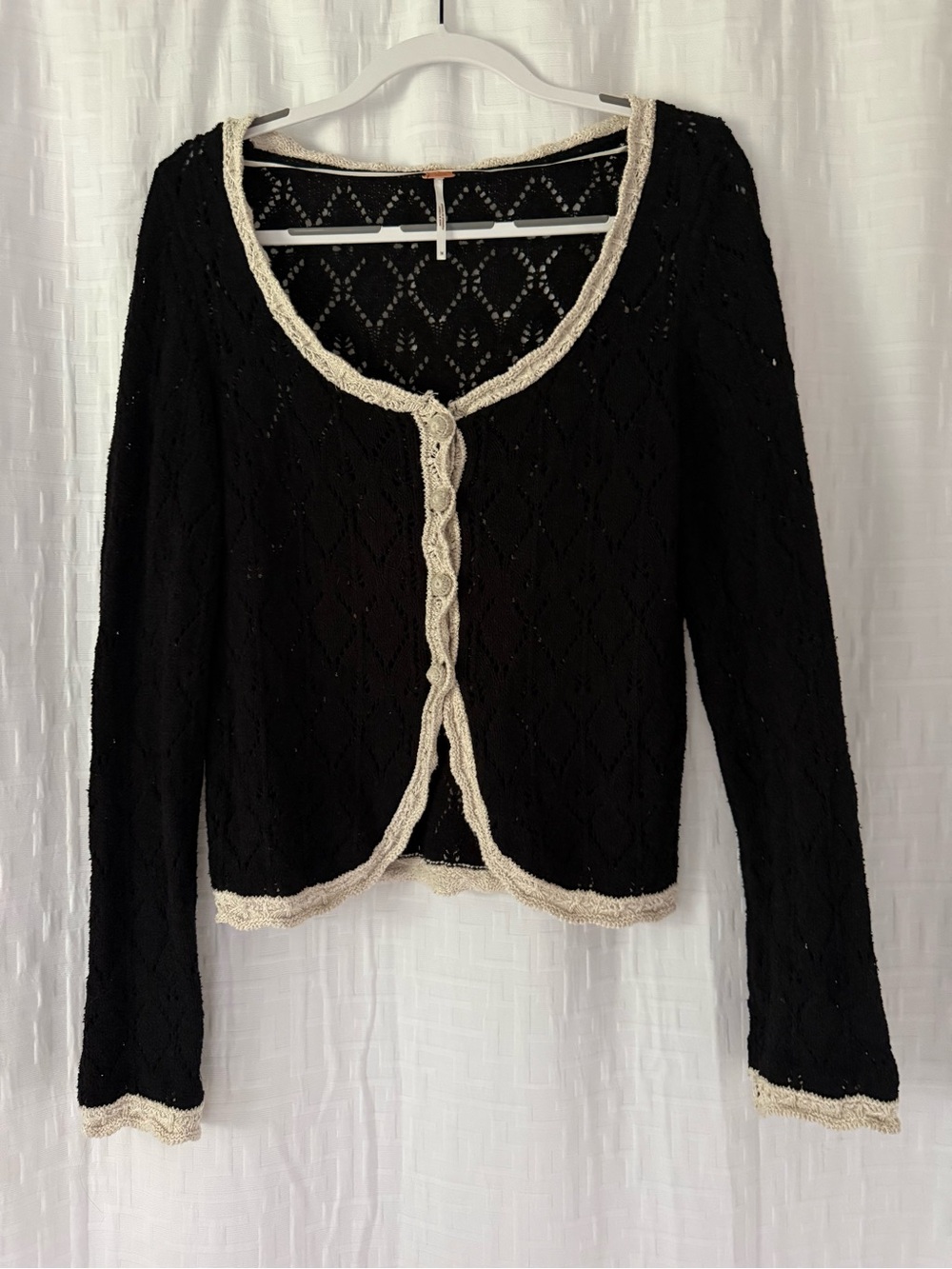 Free People Black Cardigan with Cream Trim